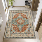 Topllen Washable Area Rug - 3'x5' Boho Bedroom Rug Indoor, Non-Slip Low-Pile Rugs for Living Room Bathroom Kitchen Front Door, Entry Throw Carpet Stain Resistance (Rust, 3x5ft)