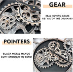 The B-Style Large Wall Clock 24 inch Moving Gear Wall Clock Oversized Vintage Farmhouse Wall Clocks for Living Room Decor Rustic Industrial Wood Clock (Silver Gray and Bronze)