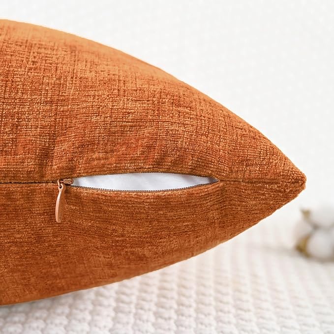 CaliTime Fall Throw Pillow Covers Decorative 16 X 26 Inches Pack of 2 Cozy Chenille Cushion Cases for Couch Sofa Bed Living Room Home Burnt Orange