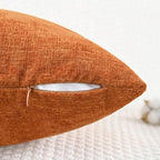 CaliTime Fall Throw Pillow Covers Decorative 24 X 24 Inches Pack of 2 Cozy Chenille Cushion Cases for Couch Sofa Bed Living Room Home Burnt Orange