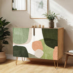 SIGNWIN Sideboard Buffet Cabinet, Kitchen Storage Cabinet with 2 Doors, Mid-Century Pastel Polygons Geometry Nordic Boho, Cupboard Console Table for Dining Room - 35" L x 18" W x 29" H