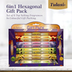 Tulasi Incense Sticks with Natural Oils Set of 6 Fragrances (120 Sticks) Hand Rolled Incense Sticks, Calming Home Aromatherapy, Meditation, Relaxing, Mixed Scents with Natural Oils