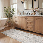 GENIMO Runner Rug 3x8, Non Slip Vintage Hallway Runner Rugs, Low Pile Lightweight Machine Washable Mat for Hallway, Entryway, Bedroom, Kitchen and Corridor, Light Taupe Brown