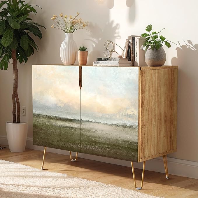 SIGNWIN Sideboard Buffet Cabinet, Kitchen Storage Cabinet with 2 Doors, Sunset Sky Over Wild Countryside Field, Cupboard Console Table for Dining Room - 35" L x 18" W x 29" H