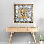 The Gears Clock 24'' Inch Square Real Moving Gear Wall Clock Vintage Industrial Oversized Rustic Farmhouse (Wood and Stone)