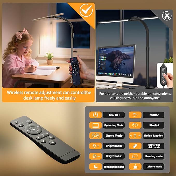 LED Double Head Desk Lamp,24W Brightest Architect Double Swing-arm Table Lamps,5 Adjustable Brightness Color Temperature ，for Workbench/Monitor/Home/Reading/Offices/Bedrooms/Dormitories