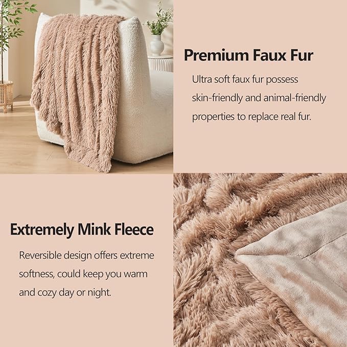 GONAAP Fuzzy Faux Fur Throw Blanket Twin Size Taupe Super Soft Cozy Plush Fuzzy Shaggy Blanket for Couch Sofa Bed (Taupe, Twin(60"x80"))