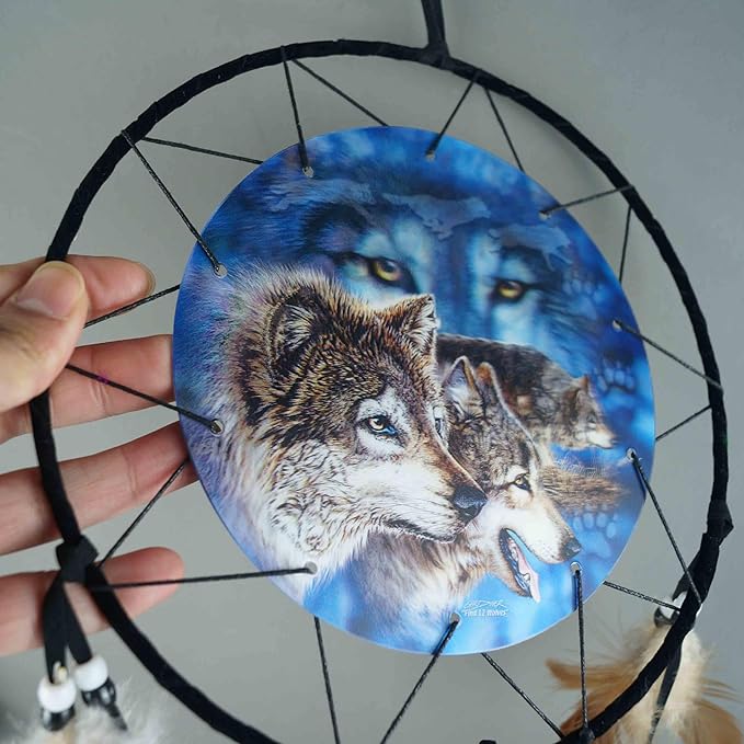 Remorelt Wolf Eagle Bear Dream Catcher Bedroom Wall Decor, Christmas Home Decoration, Room Accessory, White Moon Feather Decoration - Unique Home Craft Wall Pendant (DC07 8Inch 3D Wolf)