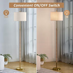 Boho Rattan Floor Lamp for Living Room, Adjustable Height:65"-70" Brass Gold Standing Lamp, Farmhouse Tall Skinny Pole Light with Oatmeal Shade for Bedroom Office