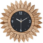 Honiway Wall Clock Battery Operated 12 in Rustic Wood Boho Sunburst Decorative Wall Clock Silent Non Ticking Farmhouse Small Wall Clocks for Living Room Kitchen Bathroom Bedroom Decor (Rustic Brown)