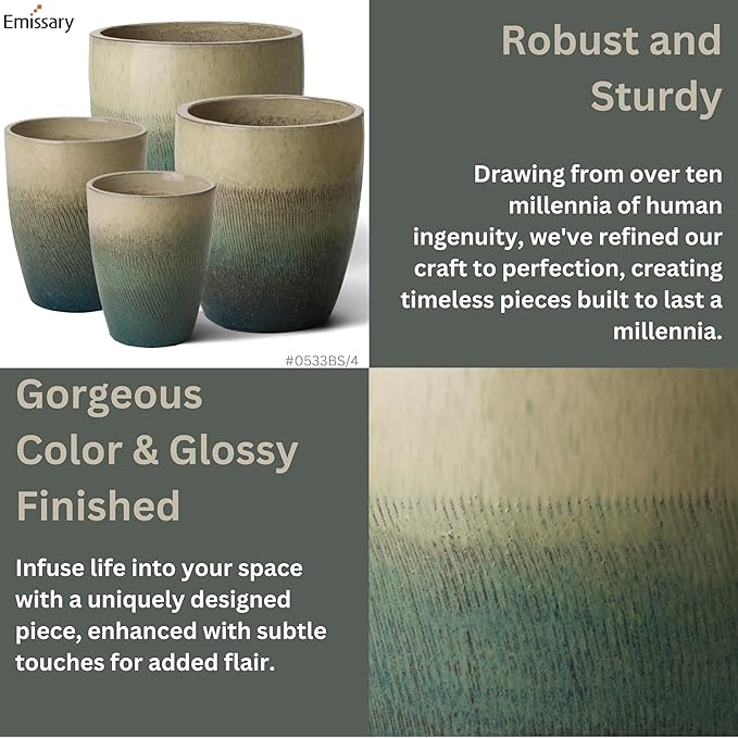 Emissary Bullet 18 in. Bayside Green Ceramic Round Planter (18 in. L x 18 in. W x 21 in. H) with Drainage Hole