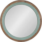 Kate and Laurel Palmer Rustic Farmhouse Round Wooden Mirror, 26 Inch Diameter, Blue and Rustic Brown, Modern Circle Decorative Wall Mirror with Paint Distressing