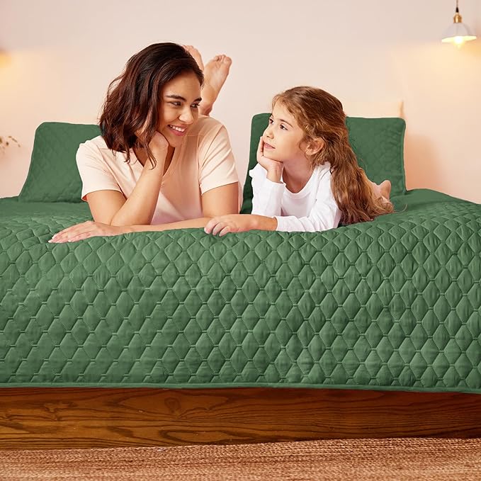 Exclusivo Mezcla Reversible Full Queen Quilt Bedding Set with Pillow Shams, Lightweight Quilts Queen Size, Soft Bedspreads Bed Coverlets for All Seasons - (Olive Green, 90"x96")