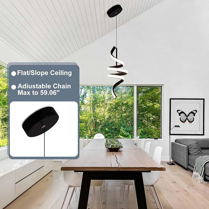 3000-6000K Dimmable Modern Pendant Light,Black LED Pendant Light for Kitchen Island Fixtures Chandeliers for Dining Room Hanging Lights, 1 Pack