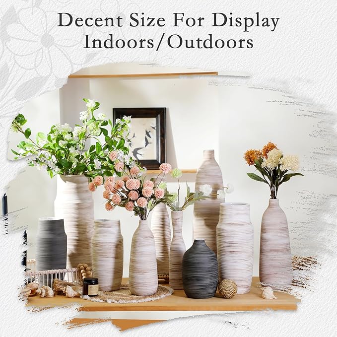 ALMA 13 inch Tall Black Vase Home Decor Trends for 2025, Large Grey Vase for Centerpieces Fits for Mid Century Modern Decor, Ceramic Floor Vases for Black Bathroom, Dining Table, Living Room