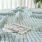 Esterra Chunky Knit Blanket Throw 50"x60", 100% Hand Knitted Chenille Throw Blanket, Cozy Soft Thick Cable Knit Throw Large Rope Knot Crochet Throw Blanket for Sofa Couch Bed, Sky Blue