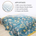 Snycler Boho Throw Blanket for Bed - 100% Cotton Ultra Soft Rustic Quilt Blanket Green Bird Floral Printed Farmhouse Decor Bed Blankets, 60"×80" All Season Rustic Throw for Sofa Couch Chair