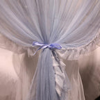 VETHIN 4 Corners Post Ruffle Princess Bed Canopy Curtain-Double Layer Cozy Drape Netting 4 Opening Mosquito Net for Girls Adults Bedroom Decoration (Gray/White,78" W*86" L*82"*H/King)