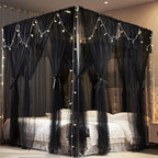 4 Corners Post Princess Curtains Bed Canopy for Girls 8 Panels Curtain- Double Layer Sheer Mesh Canopies Drapes Girls Room Decor (8P-Black/Black, 4P(33"x82") W+4P(43"x82") L/(Queen))
