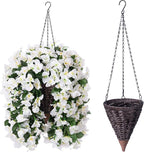 Artificial Bougainvillea Faux Flowers Plants Baskets for Outdoor Outside Summer Decoration, 3 PCS Fake Silk Long Hanging Vines UV Resistant Realistic for Front Door Porch Patio Balcony, White