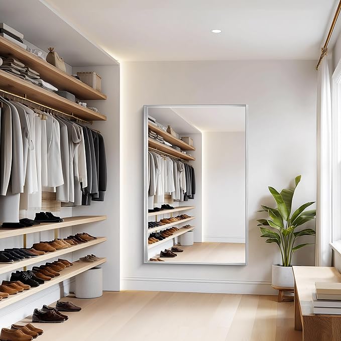 Silver Bathroom Mirror, 60x40 Inch Rectangular Framed Mirror, Large Wall Mounted Bathroom Vanity Mirror Over Sink for Bedroom,Restroom, Living Room, Hangs Vertically or Horizontally