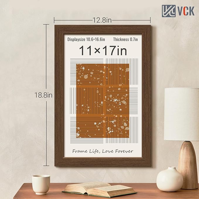 VCK 11x17 Picture Frame 3 Pack, Brown Wood Poster Frame with Exclusive Wood Grain, Wall Mounting Hanging