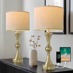 28" Table Lamps for Living Room Set of 2, Bedroom Lamps with USB A+C Ports, Modern Table Lamp,Desk Lamp, Lamps for Night Stands(Antique Bronze,No Bulbs Included)