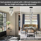 Raindrop 5 Light Cluster Pendant Lights, Black High Ceiling Chandeliers Adjustable, Living Room Pendant Light, Foyer Chandeliers, Stairwell Pendant Lighting, Bedroom Chandelier,E12 including bulb