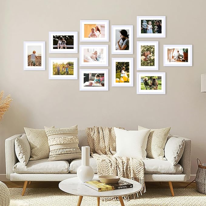 12 Packs 5x7 Picture Frames Bulk, Display 4x6 with Mat or 5x7 Without Mat, White Gallery Frame Set, 5 by 7 Frames Bulk Set of 12, Collage Wall Decor Photo Frame Set for Wall and Tabletop, White
