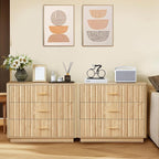 Fluted Dresser for Bedroom with 3 Drawers, 31.5" Wide Modern Chest of Drawers with Metal Handle, Large Storage Dresser, Wood Closet Clothes Storage Organizer for Nursery Living Room, Hallway,Natural