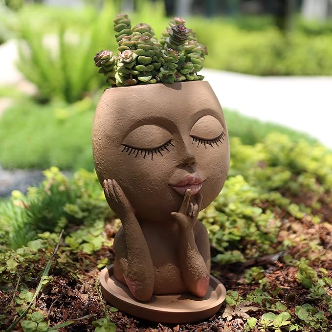 Face Flower Pots Head Planter, Cute Resin Planters for Indoor Outdoor Plants, Macetas para Plantas Funny Head Plant Pot