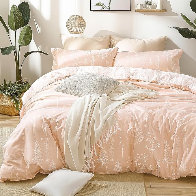 Love's cabin Dusty Rose Pink King Size Comforter Set - King Comforter Set, 3 Pieces Cute Floral Bedding Sets for All Seasons,1 Soft Reversible Botanical Flowers Comforter and 2 Pillow Shams