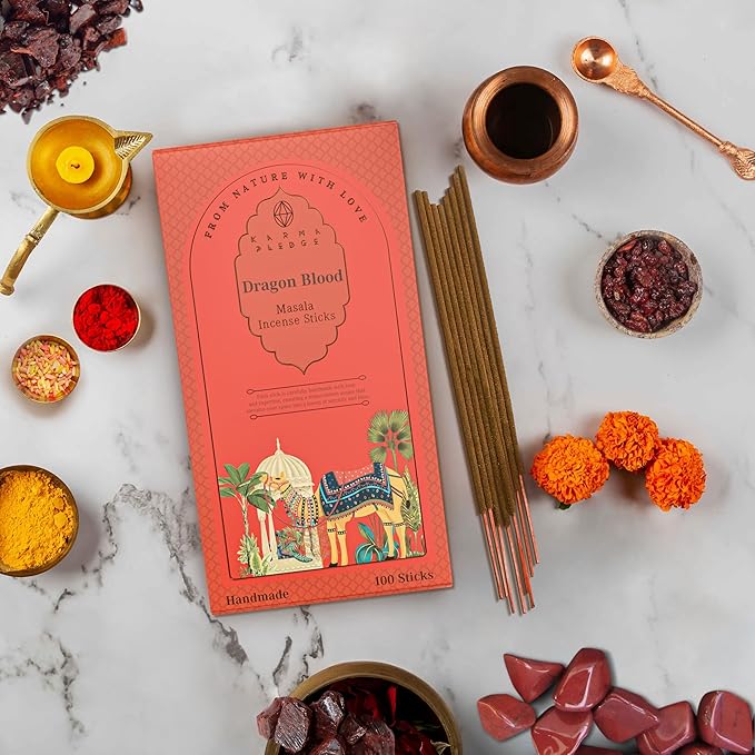 Incense Sticks, Dragons Blood Incense, Pack of 100 Stick, Hand Rolled Aromatic Masala Made with Natural Ingredients, 45-60 Min Burn Time, Best for Home Fragrance, Meditation, Yoga, Spiritual Healing