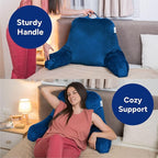 ComfortSpa Reading Pillow for Bed Adult Size, Back Rest Pillow with Arms, Pockets and Washable Cover; Use as a Back Pillow for Sitting in Bed for Bedrest or Relief from GERD Heartburn (XL Navy Blue)