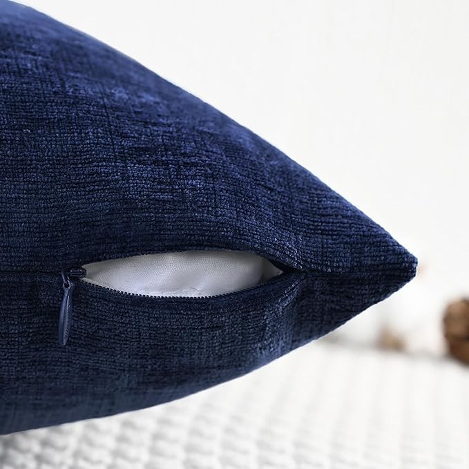 CaliTime Throw Pillow Covers Decorative 26 X 26 Inches Pack of 2 Cozy Chenille Cushion Cases for Couch Sofa Bed Living Room Home Navy Blue