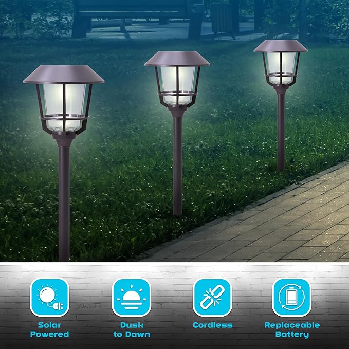 Solar LED Path Lights 4 Pack – 12 Lumens, Warm White, Oil-Rubbed Bronze, Solar Powered, Stainless Steel, Weather-Resistant for Garden, Walkway, Patio