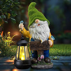 Garden Gnome Outdoor Statues with Solar Lights,Resin Flocked Solar Gnome Statue Holding Lantern,Outdoor Gnomes Decorations for Garden, Patio Gnome Gifts for Mom