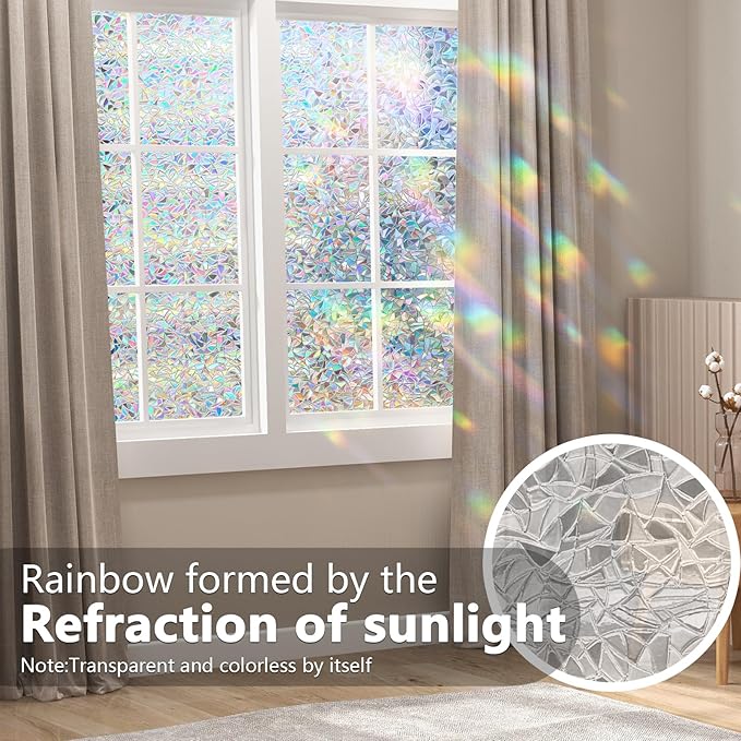 LEMON CLOUD Rainbow Window Film, 11.8 x 157.4 Inch, Static Cling, UV Protection 99%