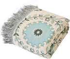 Snycler Boho Throw Blanket for Bed - 100% Cotton Ultra Soft Rustic Quilt - Blue Boho Floral Printed Farmhouse Decor Bed Blankets, 60"×80" All Season Rustic Throw for Sofa Couch Chair