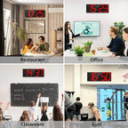 18.7'' Automic Digital Wall Clock, LED Wall Clock with Large Display, Multi-Function Clock with Alarm and Timer, Auto Time Sync Digital Clock with Adjustable Brigthness(Red)