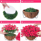 Artificial Faux Hanging Plants Flowers Basket for Outdoor Outside Spring Summer Decoration, Silk Morning Glory in Planter UV Resistant Look Real Fake Flower for Porch Patio Balcony Home Yard, Hot Pink