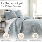 Southshore Fine Living, Inc. Twin XL Comforter Quilt Set, Dorm Bedding Essentials, Stain Resistant, Machine Washable Paisley Boho Bed Spread, Twin XL Quilt Bedspread Set w/Pillow Sham, Paisley Aqua