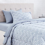 Amazon Basics Twin/Twin XL Comforter Set with Printed Sheets, 5-Piece Gray Leaf Bedding, Lightweight Microfiber Bed-in-a-Bag