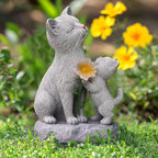 Solar Cat Garden Statue Outdoor Decor - Mother & Kitten Figurines with Flower LED Light, Outside Yard Art Patio Balcony Lawn Ornament, Unique Gifts for Cat Lover