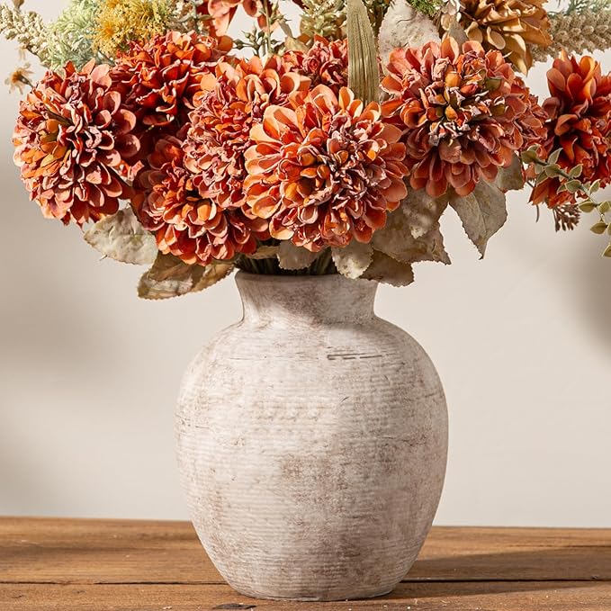 Ceramic Flower Vase Home Decor - Farmhouse Table Vases Rustic Vintage Living Room Kitchen Bedroom Decorations for House Book Shelf Office Coffee Desk Dining Fireplace (7.4" Retro)