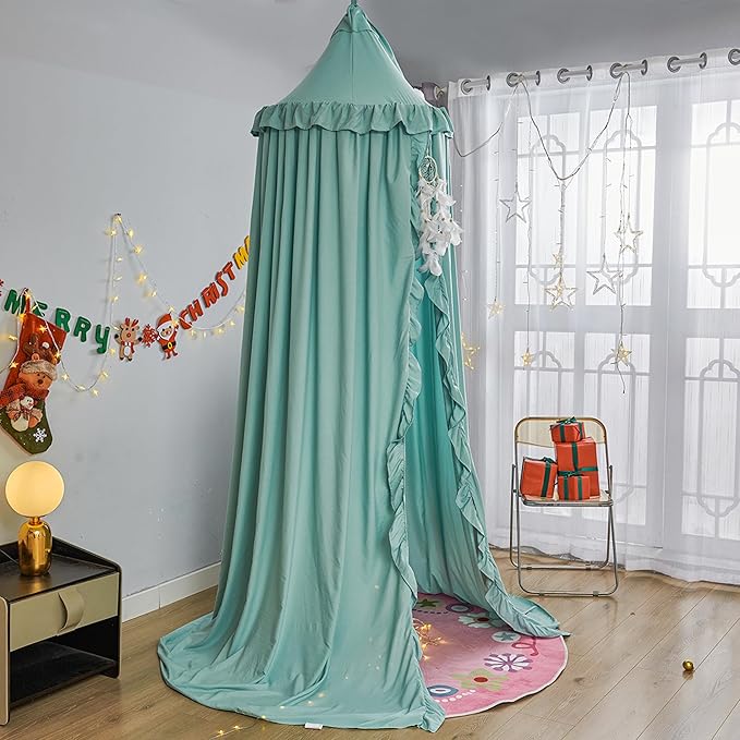 VETHIN Bed Canopy for Girls,Princess Round Dome Dreamy Mosquito Net Bedding Girls Room Castle Play Tent Hanging House Decor Reading Nook Canopies (Green)