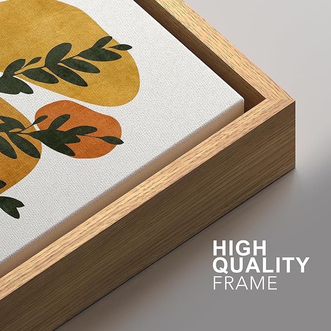 SIGNFORD Framed Canvas Print Wall Art Set Mid-Century Forest Fern Leaf Collage Abstract Shapes Illustration Modern Art Decorative Nordic Nature for Living Room, Bedroom, Office - 24"x36"x2 Natural