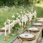 Vintage Gold Taper Candle Holders, Set of 2, Metal Taper Candlestick Holder for Dinner Room Table Centerpiece, Wedding Reception, Festive,Mantel Decoration, Home Decor (Titanium Gold)