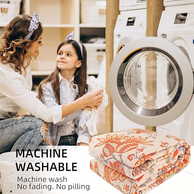 Boho Throw Blanket for Bed - 100% Pure Cotton Ultra Soft Rustic Quilt - Farmhouse Decor Bed Blankets, All Season Rustic Throw for Sofa Couch Chair(60''×80'', Floral)