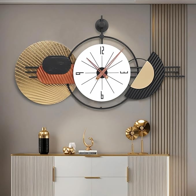 34x19 Inch Large Wall Clock Battery Operated Silent Non-Ticking, Modern Decorative Clocks for Home, Living Room, Kitchen, Bedroom, Office - Unique Abstract Design Timepiece